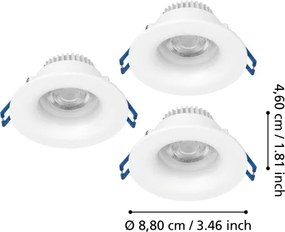 Eglo 902272-3 darabos LED szett SALABATE fürdőszobai beépíthető lámpa, LED/4,9W/230V, Ø8,8 cm, IP65, fehér