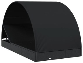2 személyes fekete polyrattan napágy kerek tetővel 213x118x97cm