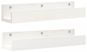 2 db fehér tömör fenyőfa fali polc 50 x 12 x 9 cm