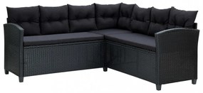vidaXL 6 részes fekete polyrattan kerti bútorszett párnákkal