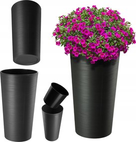 Virágtartó 36cm Virágtartó Betéttel Műanyag Fekete