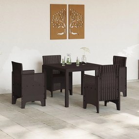5 Részes Kerti Étkező Szett Barna Poly Rattan