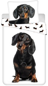 Fekete-fehér egyszemélyes pamut gyerek ágyneműhuzat 140x200 cm Dachshund – Jerry Fabrics