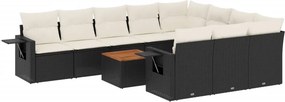 vidaXL 11 részes fekete polyrattan kerti ülőgarnitúra párnákkal