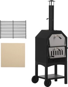 Outsunny Fali Pizza Sütő 2 Rétegű Fás Tüzelésű Sütő Kerekekkel, Levehető Fiókos Tároló Polccal Teraszra, Kempinghez, 64x54x160 cm | Aosom