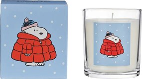 PEANUTS gyertya üvegben 9cm , Snoopy kabátban