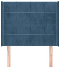 sötétkék bársony fejtámla szárnyakkal 83x16x118/128 cm
