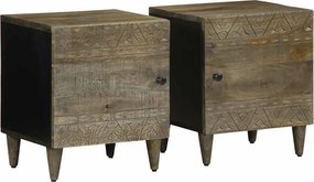 vidaXL 2 db világosszürke tömör mangófa éjjeliszekrény 40 x 33 x 46 cm