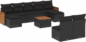 vidaXL 10 részes fekete polyrattan kerti ülőgarnitúra párnákkal