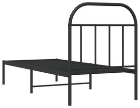 fekete fém ágykeret fejtámlával 75 x 190 cm