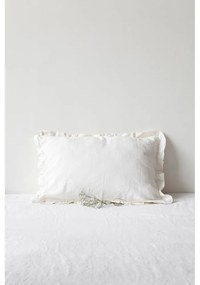 Fehér len párnahuzat fodros szegéllyel, 50 x 60 cm - Linen Tales