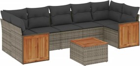 vidaXL 8 részes szürke polyrattan kerti ülőgarnitúra párnákkal