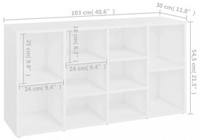 fehér szerelt fa cipőtároló pad 103 x 30 x 54,5 cm
