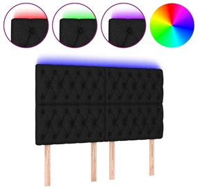 fekete szövet LED-es fejtámla 160x7x118/128 cm
