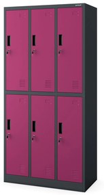 Fém öltözőszekrény 6 rekeszes IGOR, 900 x 1850 x 450 mm, antracit-fukszia
