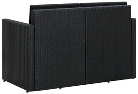 Fekete kétszemélyes polyrattan kerti kanapé párnákkal