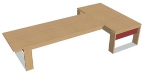Verno+ S asztal 200 x 370 cm, kiegészítő íróasztallal, világos tölgy / piros