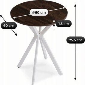 Étkezőasztal 60 cm méretben, dió/fehér színben LAUREN