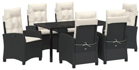vidaXL Kert étkező szett párnával 7 pcs Fekete polirattan