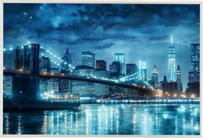 Poszter Alumínium Keret New York Brooklyn Híd Éjszaka Panoráma 60x40