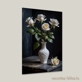 Fehér rózsák elegáns porcelánvázában – Prémium falikép 40x60cm