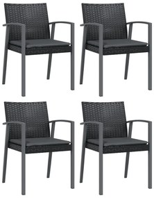 4 db fekete polyrattan kerti szék párnával 56,5x57x83 cm