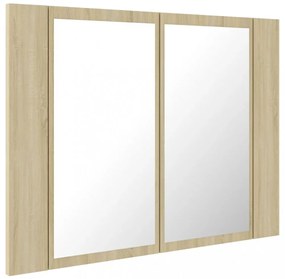 tölgyszínű akril LED-es tükrös fürdőszobaszekrény 60x12x45 cm