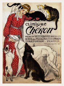 Festmény reprodukció Clinique Cheron, Cats & Dogs (Distressed Vintage French Poster) - Théophile Steinlen, (30 x 40 cm)