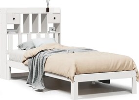 vidaXL fehér tömör fenyőfa könyvespolcos ágy matrac nélkül 90 x 200 cm