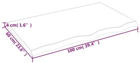 sötétbarna kezelt tömör tölgyfa fali polc 100x60x(2-4) cm