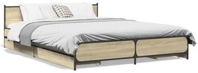 sonoma-tölgyszínű szerelt fa ágykeret fiókokkal 140x200 cm