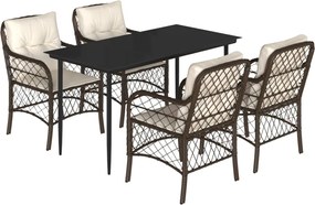 vidaXL 5 részes barna polyrattan kerti étkezőgarnitúra párnákkal