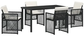 5 darabos Kerti Étkezőgarnitúra Párnákkal Fekete Poly Rattan