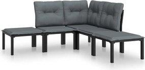 vidaXL 5 részes fekete-szürke polyrattan kerti ülőgarnitúra
