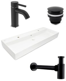 Fürdőszobai készlet Infinitio 120,4 cm-es falra szerelhető mosdókagylóból, Kalva karos keverőből, szifonból és zárható kifolyóból ISSET7