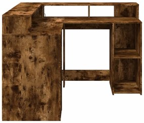 füstös tölgy színű szerelt fa íróasztal LED-ekkel 130x130x91 cm