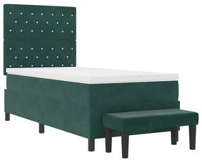 Boxspring ágy matraccal és paddal Sötét zöld 100x200 cm Bársony
