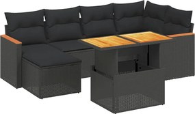 vidaXL 7 részes fekete polyrattan kerti ülőgarnitúra párnával