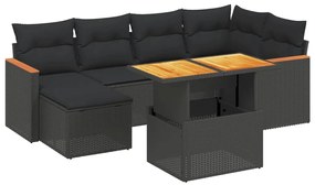 vidaXL 7 részes fekete polyrattan kerti ülőgarnitúra párnával