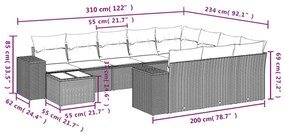 11 részes bézs polyrattan kerti ülőgarnitúra párnákkal