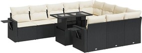 vidaXL 11 részes fekete polyrattan kerti ülőgarnitúra párnákkal
