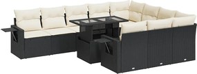 vidaXL 11 részes fekete polyrattan kerti ülőgarnitúra párnákkal