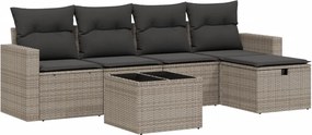 vidaXL 6 részes szürke polyrattan kerti ülőgarnitúra párnákkal