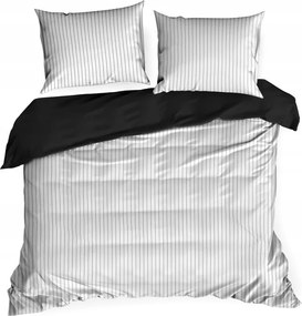 Szatén ágyneműhuzat 160x200 Raya fehér fekete csíkos kétoldalas