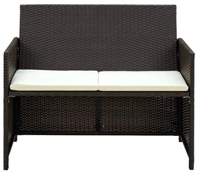 Barna kétszemélyes polyrattan kerti kanapé párnákkal
