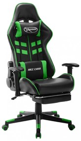 fekete és zöld műbőr gamer szék lábtámasszal