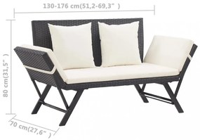 fekete polyrattan kerti pad párnákkal 176 cm
