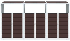 barna acél kerekes szemetes tároló 3 szemeteskukához 216 x 81 x 115 cm