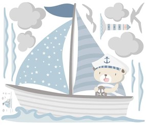 Captain Teddy gyerek kék falmatrica - Ambiance