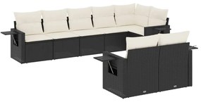8 részes fekete polyrattan kerti ülőgarnitúra párnákkal
